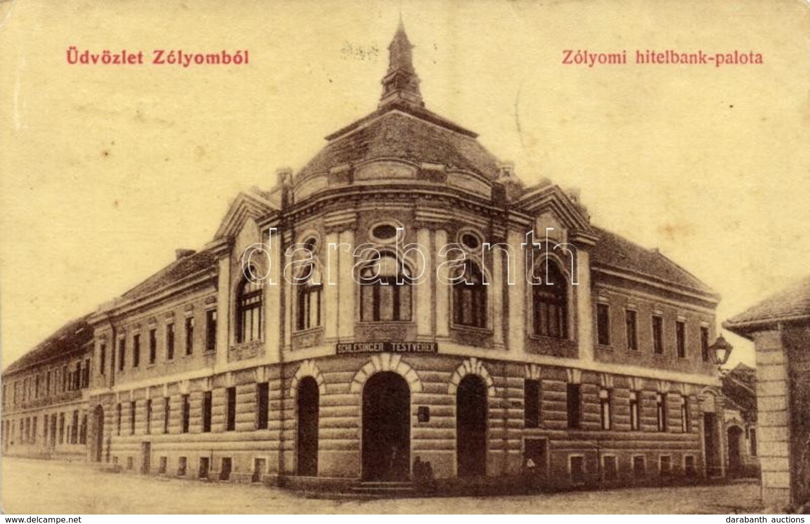 T2/T3 1909 Zólyom, Zvolen; Zólyomi Hitelbank Palota, Schlesinger Testvérek üzlete. W. L. (?) 974. / Loan Bank Palace, Sh - Other & Unclassified