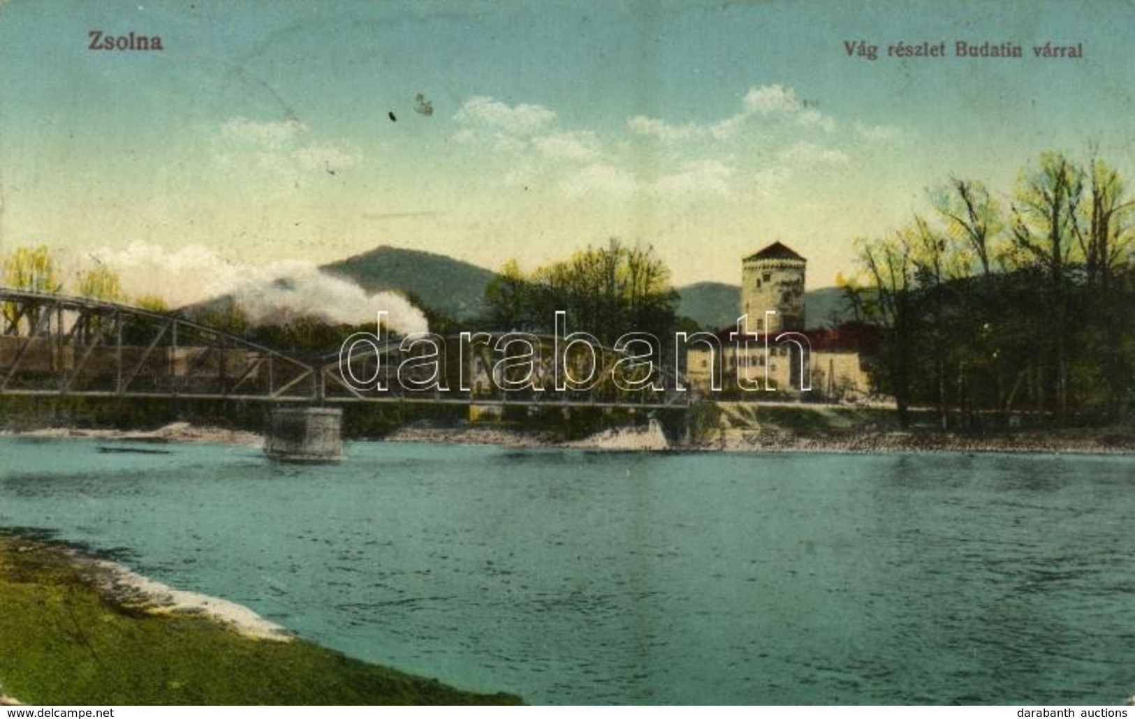 * T2/T3 1916 Zsolna, Sillein, Zilina; Budatin Vár, Híd, Gőzmozdony / Budatínsky Hrad / Budatín Castle, Bridge, Locomotiv - Sonstige & Ohne Zuordnung