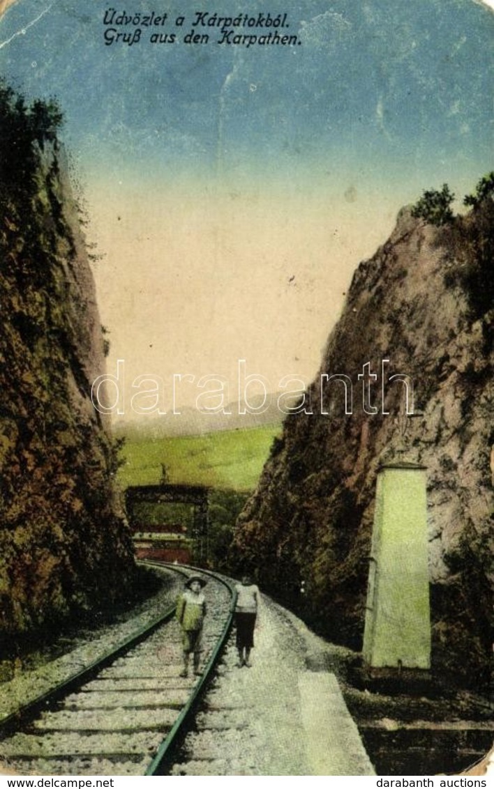 T4 1917 Kárpátok, Vasúti Sín, Gyerekek / Carpathian Mountains, Railway Line, Children + 'M. K. I. R. No. 52.' (EM) - Unclassified