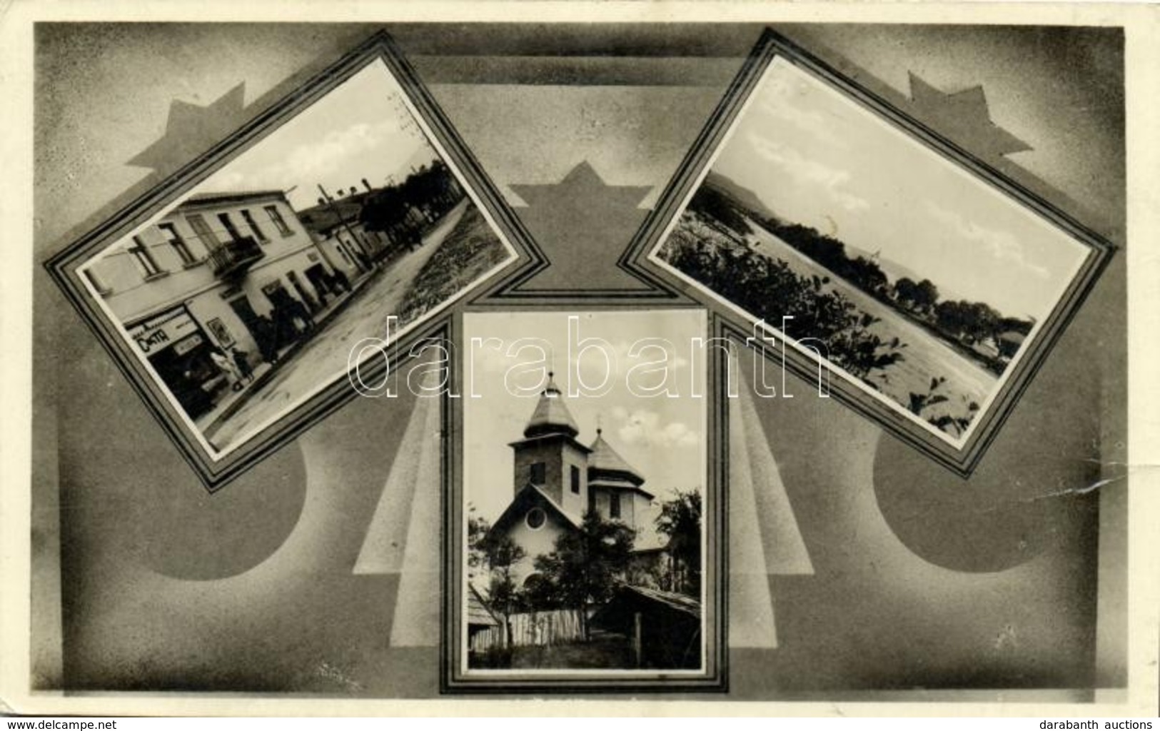 T2/T3 1944 Nagybocskó, Velikij Bicskiv, Velykyy Bychkiv (Máramaros, Maramures); Templom, Utcakép, Cikta üzlet / Church,  - Ohne Zuordnung