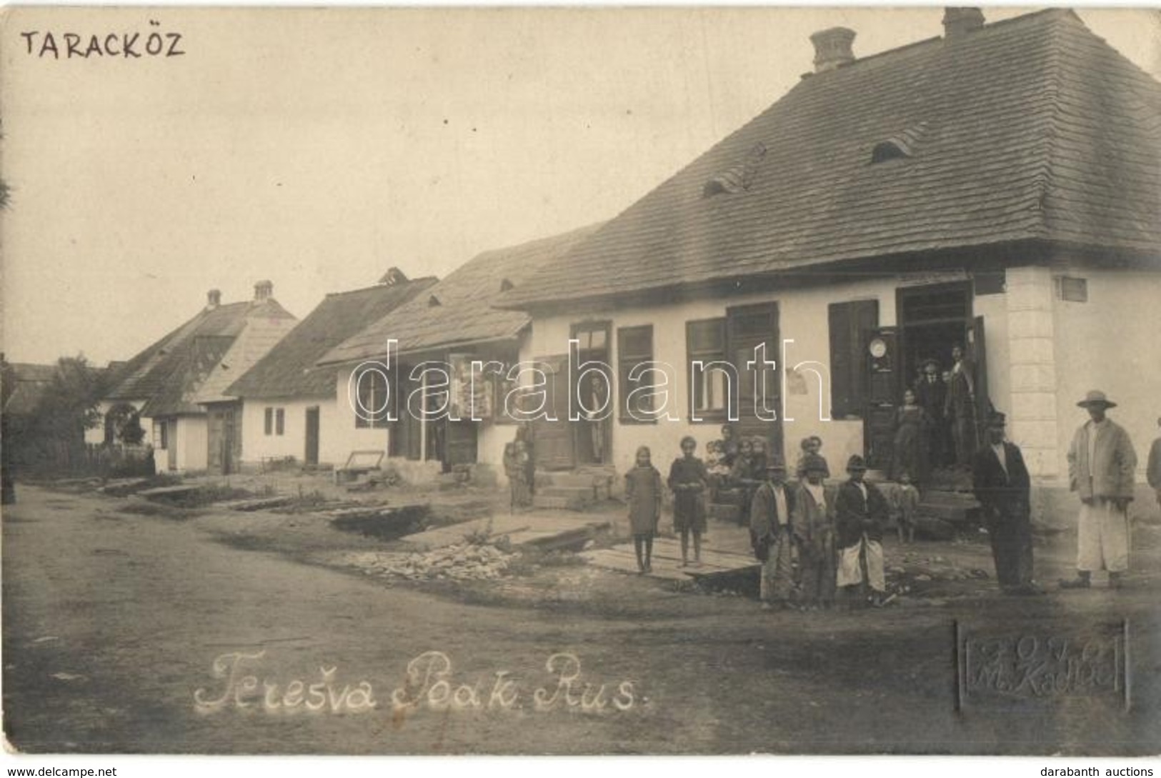 * T2/T3 ~1923 Taracköz, Teresva (Podk. Rus); Utcakép Rezmovich Viktor üzletével. Itt Született Móricz Károly / Street Vi - Ohne Zuordnung