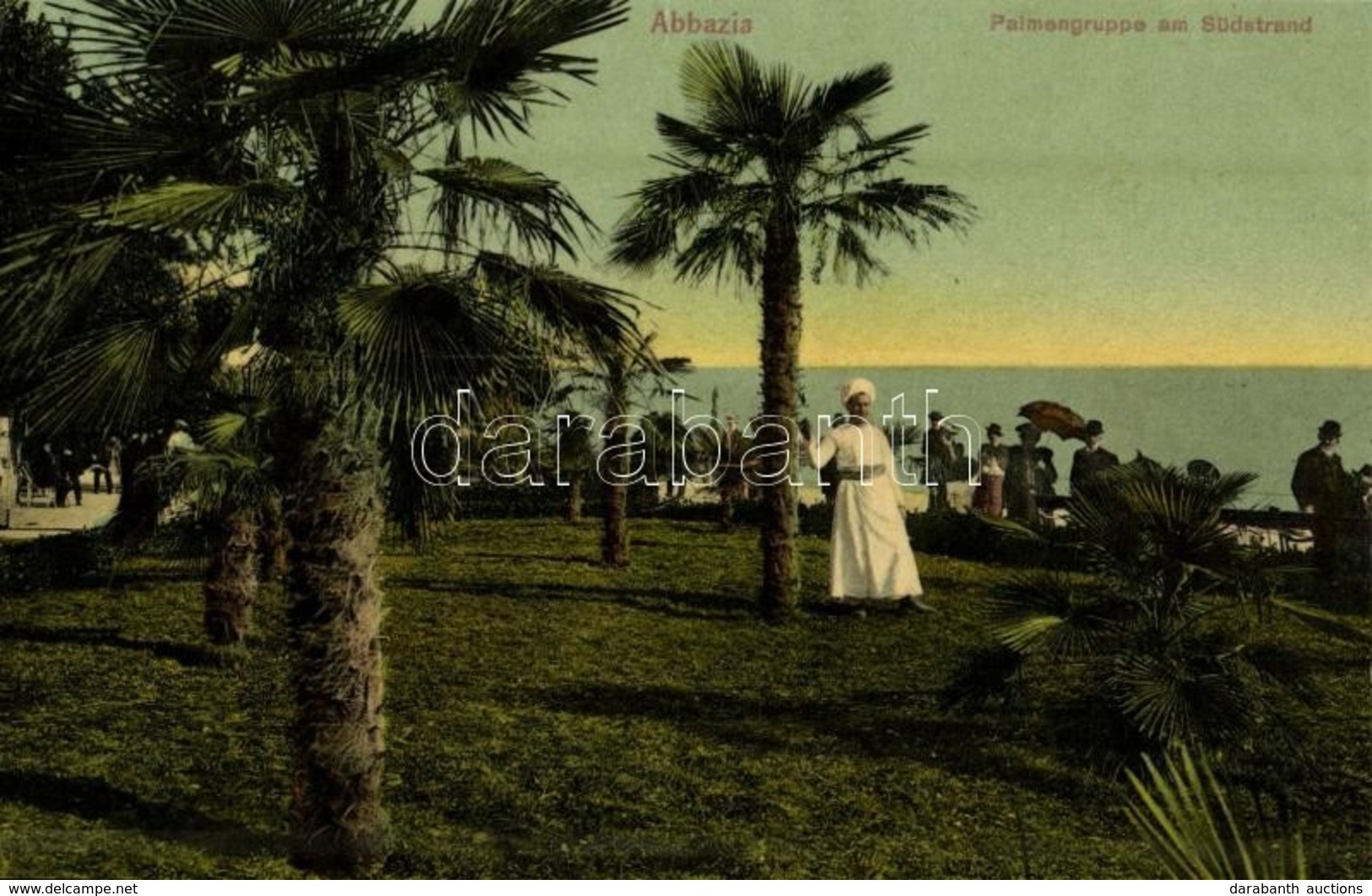 T2 1908 Abbazia, Opatija; Palmengruppe Am Südstrand / Pálmafák A Déli Strandon / Beach, Palm Trees. Federico Cretich No. - Other & Unclassified