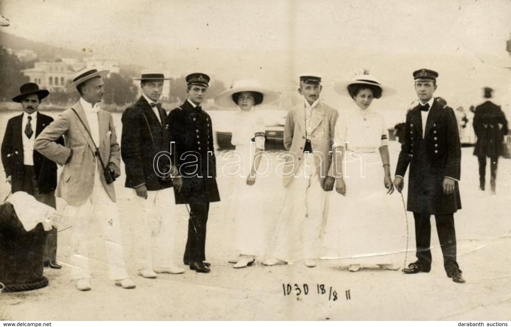** T2/T3 1911 Abbazia, Opatija; úri Társaság Az Erzh. Friedrich Gőzös Tisztjeivel / Gentlemen With The Crew Of SS Erzh.  - Other & Unclassified