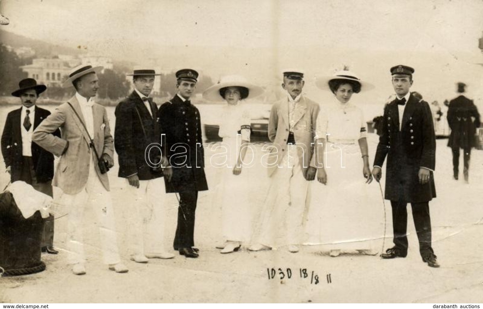 ** T2/T3 1911 Abbazia, Opatija; úri Társaság Az Erzh. Friedrich Gőzös Tisztjeivel / Gentlemen With The Crew Of SS Erzh.  - Sonstige & Ohne Zuordnung