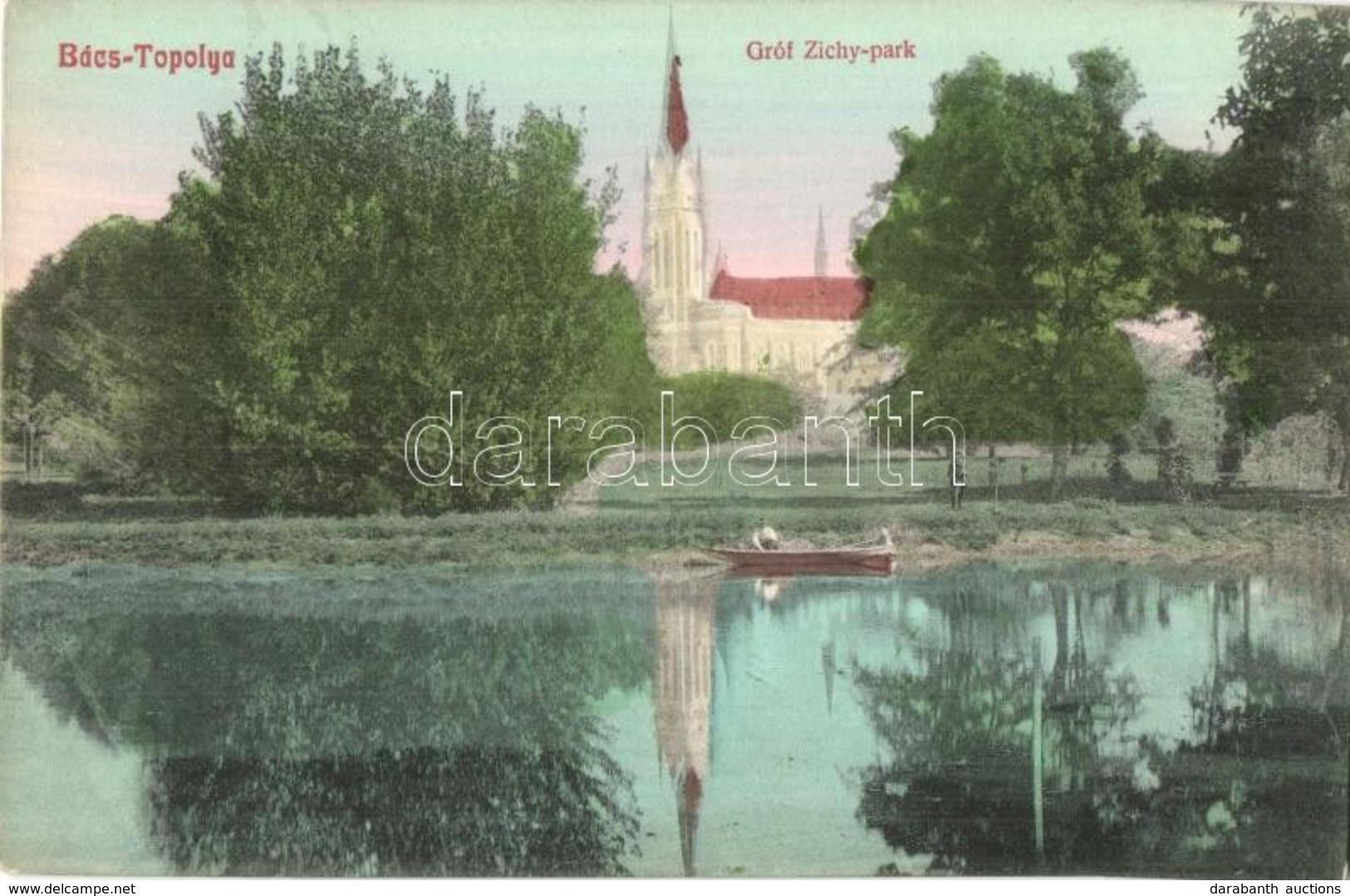 * T2 Bácstopolya, Topolya, Backa Topola; Gróf Zichy Park, Templom. Kiadja Riesz J. 16. / Park, Church - Unclassified