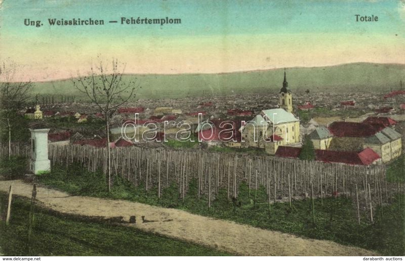 T2/T3 1916 Fehértemplom, Ung. Weisskirchen, Bela Crkva; Szőlőhegy, Templom / Vineyards, Church + 'S.B. 5. K. Bay. 3. Inf - Unclassified