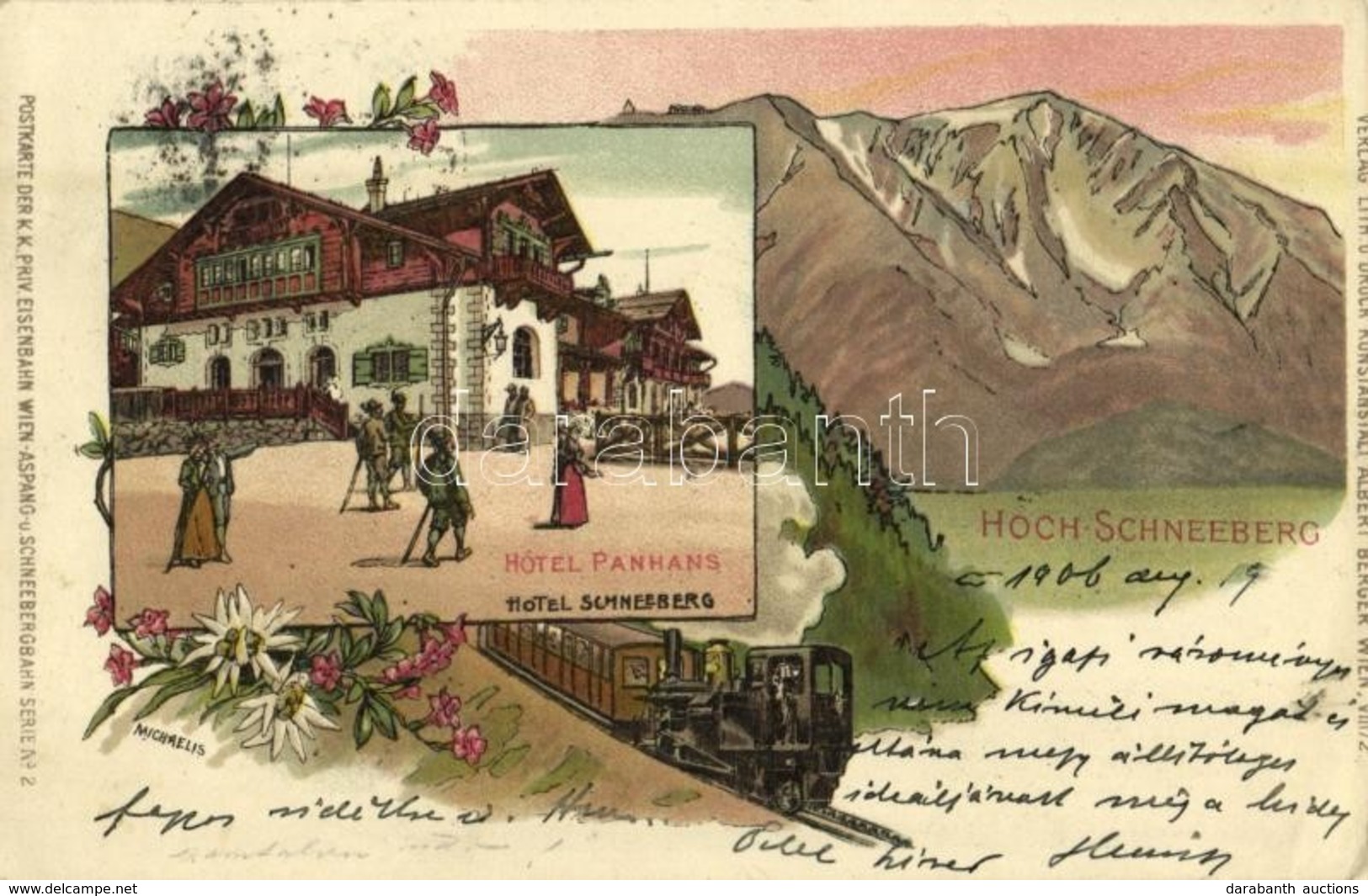 T2/T3 1906 Hochschneeberg, Hotel Panhans, Hotel Schneeberg, Lokomotiv / Hotels And Locmotive. Postkarte Der K.k. Eisenba - Sonstige & Ohne Zuordnung