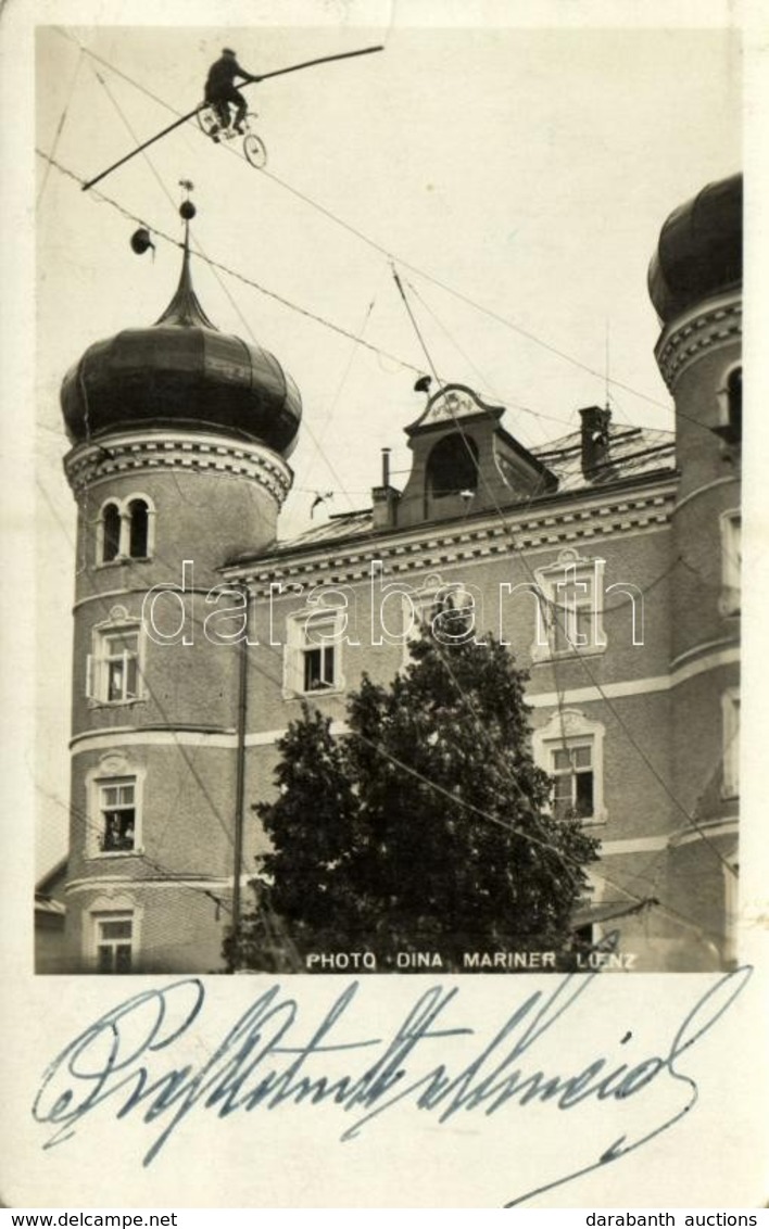 * T2 Lienz (Tirol), Tightrope Cyclist Acrobat In The Air. Photo Dina Mariner - Signed - Sonstige & Ohne Zuordnung