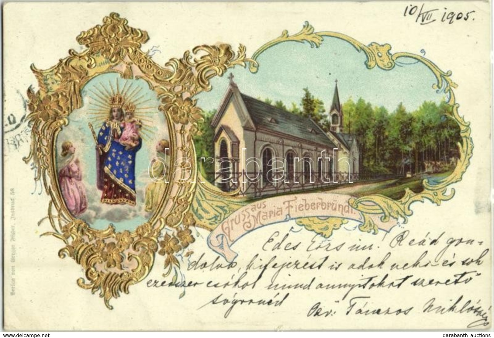 T2/T3 1905 Maria Fieberbründl, Kirche / Church. Art Nouveau, Golden Emb. Litho (fa) - Other & Unclassified