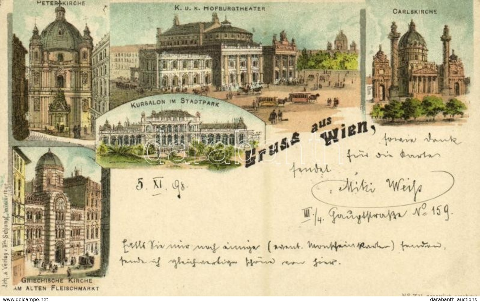 T2/T3 1898 Wien, Vienna, Bécs; Carlskirche, Peterskirche, K.u.K. Hofburgtheater, Kursalon Im Stadtpark, Griechische Kirc - Other & Unclassified