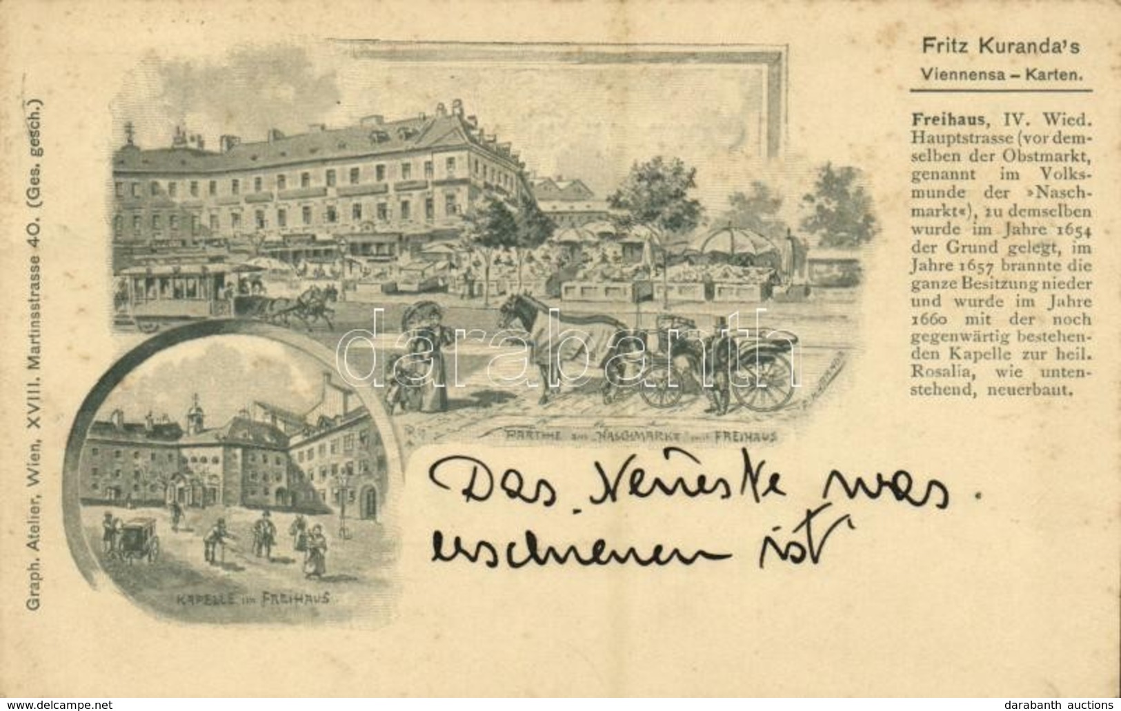 T1/T2 1897 Wien, Vienna, Bécs IV. Partie Am Naschmarkt Mit Freihaus, Kapelle Im Freihaus, Fritz Kuranda's Viennensa-Kart - Sonstige & Ohne Zuordnung