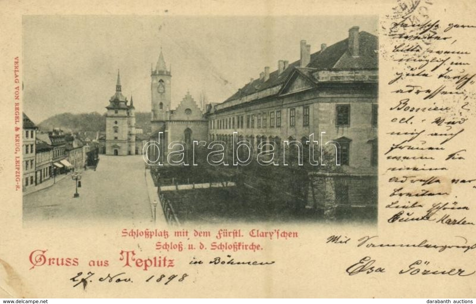 T2/T3 1898 Teplice, Teplitz, Teplitz-Schönau; Schlossplatz Mit Dem Fürstl. Clary'schen Schloss U. D. Schlosskirche / Cas - Ohne Zuordnung