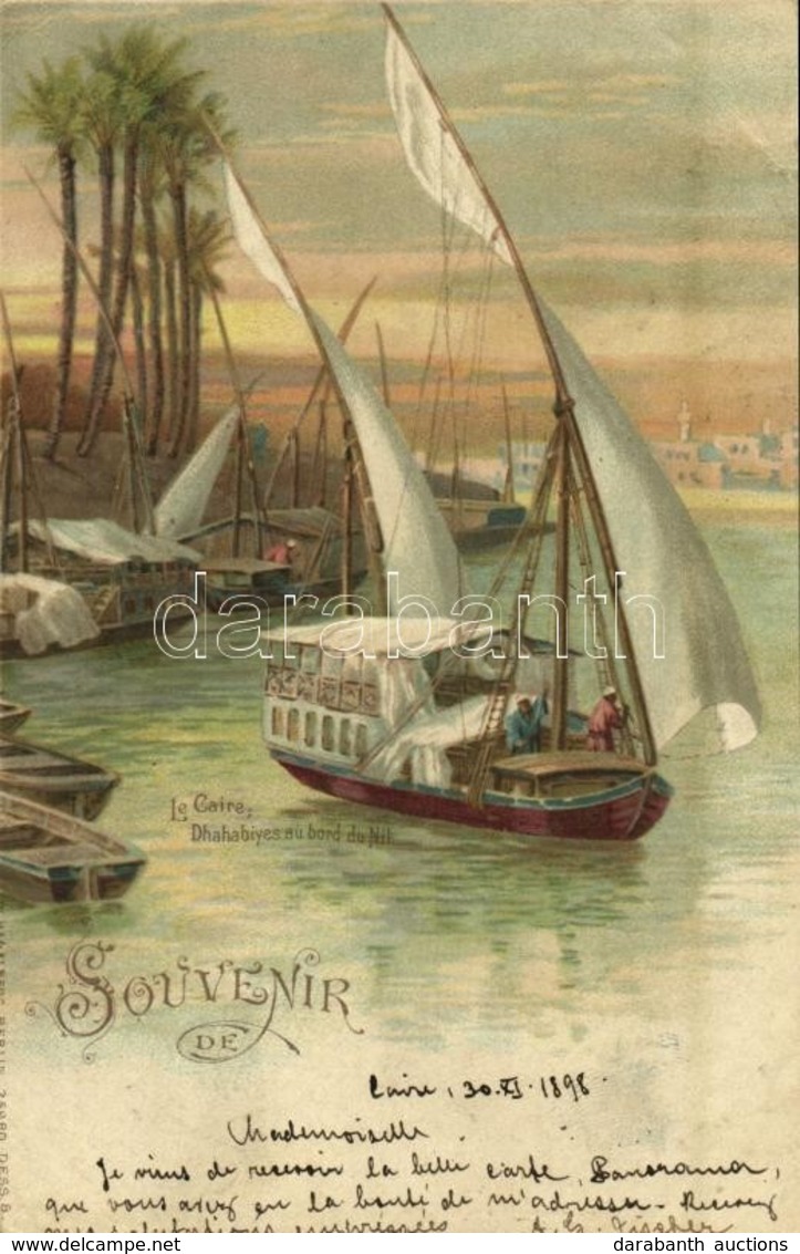 * T3 1898 Cairo, Le Caire; Dhahabiyes Au Bord Du Nil / Nile Port, Ship. W. Hagelberg Litho  (Rb) - Sonstige & Ohne Zuordnung