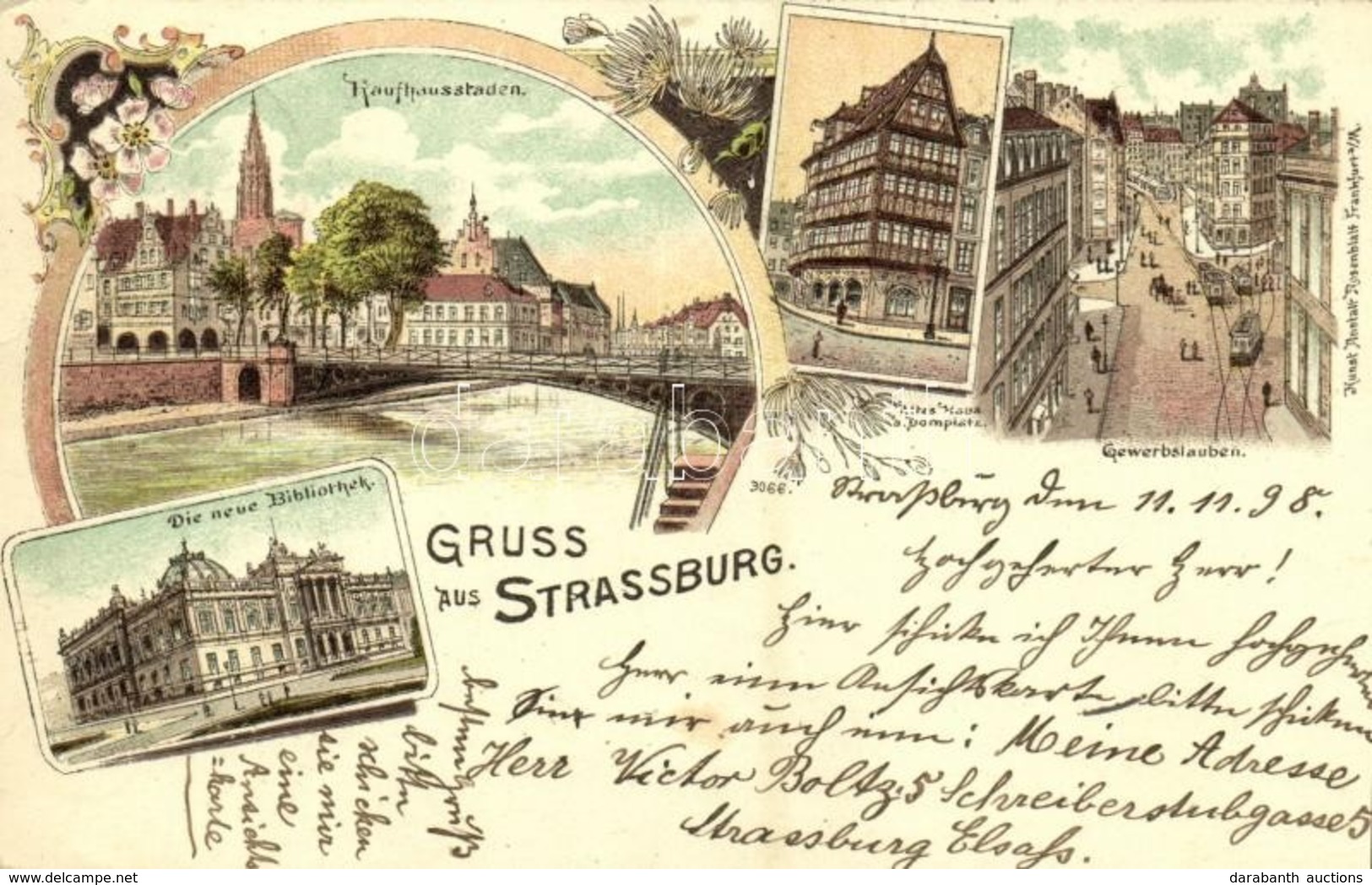 T2 1898 Strasbourg, Strassburg; Kaufhausstaden, Altes Haus Domplatz, Gewerbslauben, Die Neue Bibliothek / Department Sto - Other & Unclassified