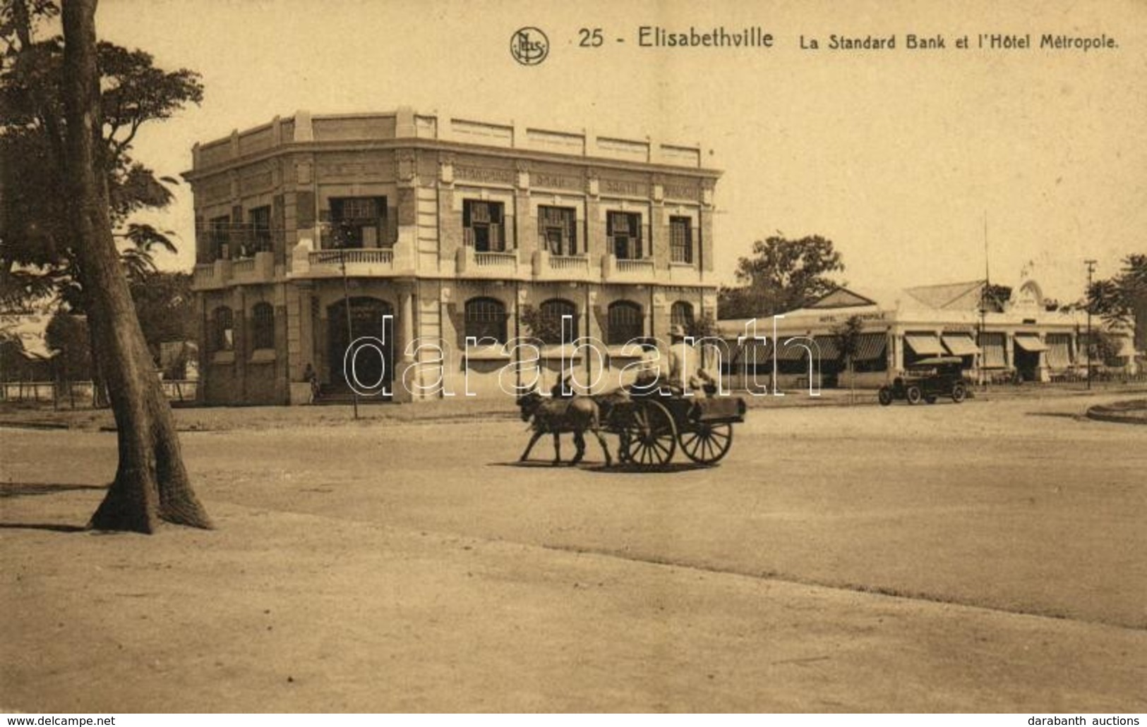 ** T1 Lubumbashi, Elisabethville; La Standard Bank Et L'Hotel Métropole / Bank, Hotel, Donkey Cart, Automobile - Ohne Zuordnung