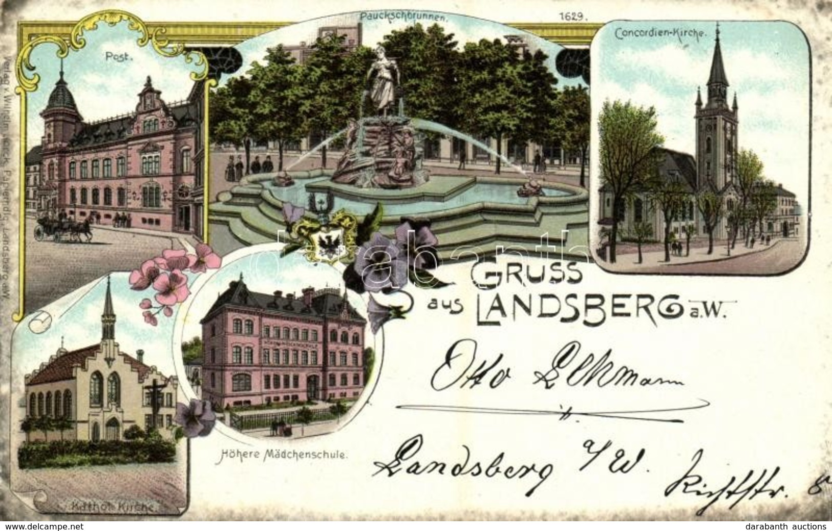 T2 1898 Gorzów Wielkopolski, Landsberg An Der Warthe; Post, Pauckschbrunnen, Concordien-Kirche, Kathol. Kirche, Höhere M - Sonstige & Ohne Zuordnung