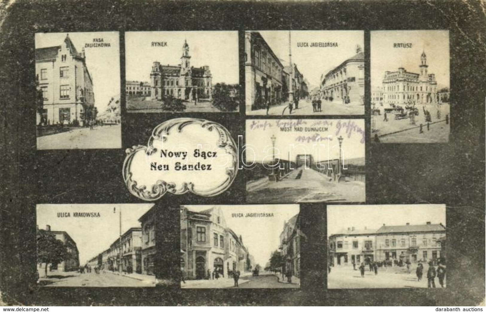 T3 1915 Nowy Sacz, Nowego Sacza, Neu Sandez, Újszandec; Kasa Zaliczkowa, Rynek, Ulica Jagiellonska, Ratusz, Most Nad Dun - Other & Unclassified