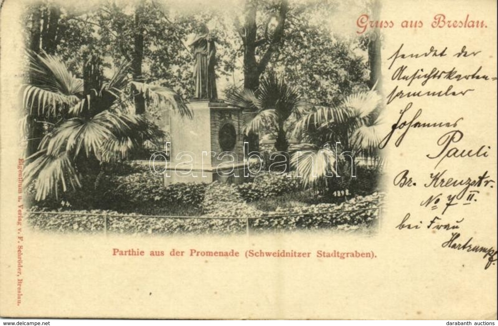 T2/T3 1898 Wroclaw, Breslau; Parthie Aus Der Promenade (Schweidnitzer Stadtgraben) / Promenade, Moat. Verlag V. F. Schrö - Other & Unclassified