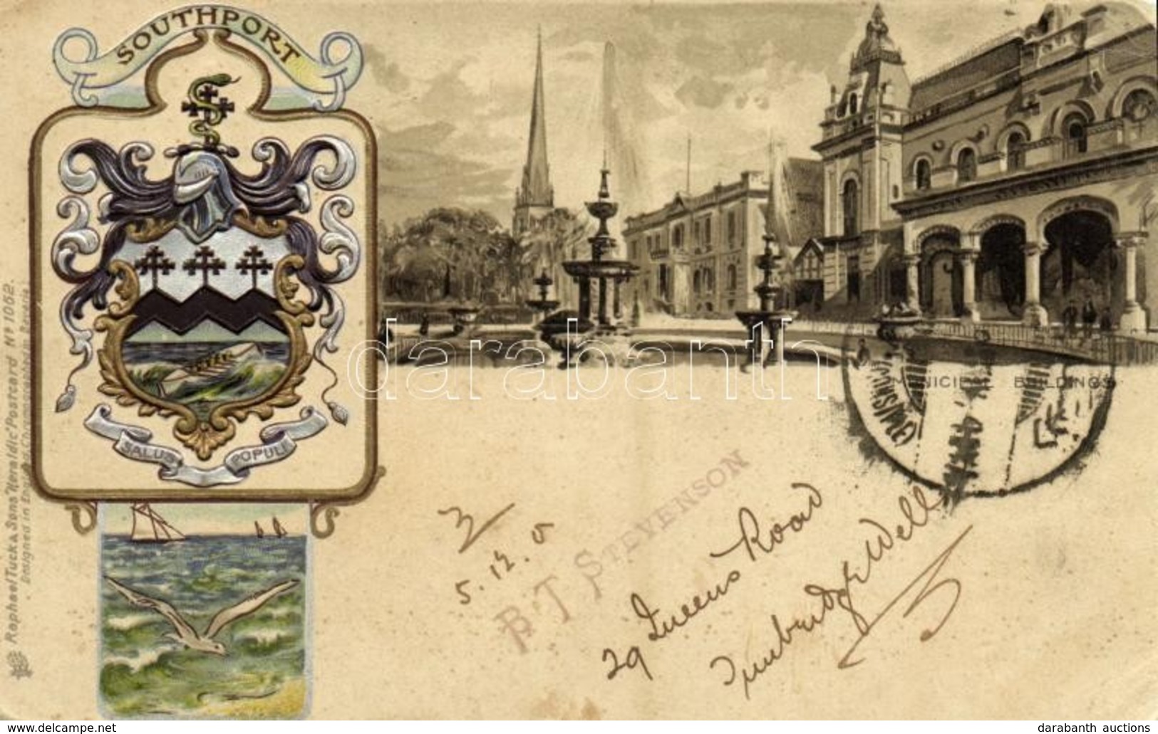 T2/T3 1901 Southport, Municipal Building. Coat Of Arms. Emb. Art Nouveau, Litho (EK) - Sonstige & Ohne Zuordnung