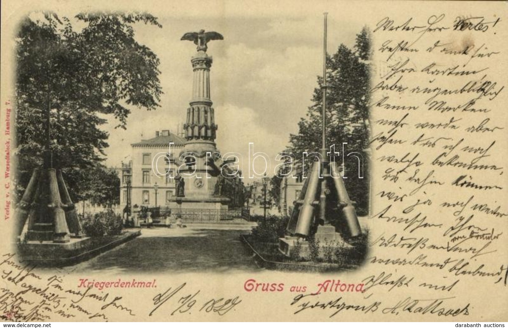 T2/T3 1899 Altona (Hamburg), Kriegerdenkmal. Verlag V. C. Worzedialeck / Monument (EK) - Ohne Zuordnung