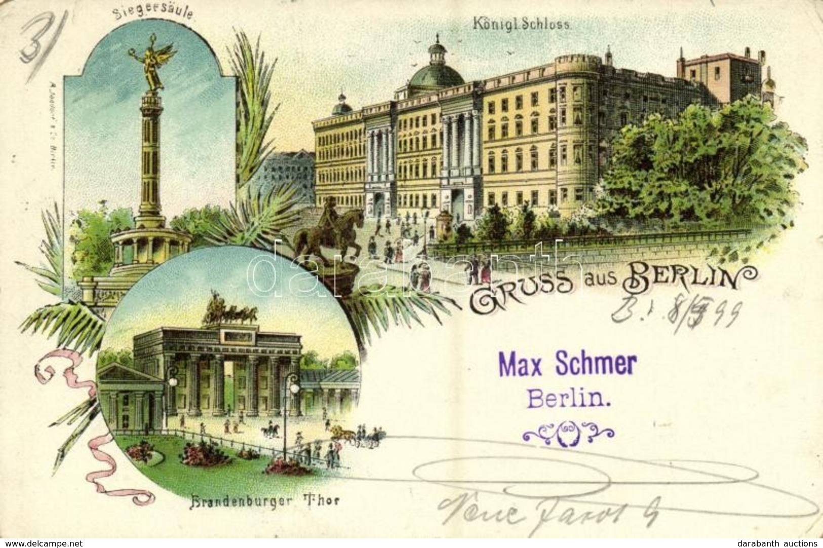T2/T3 1899 Berlin, Siegersäule, Königl Schloss, Brandenburger Thor / Monument, Castle, Gate. A. Jandorf & Co. Art Nouvea - Ohne Zuordnung