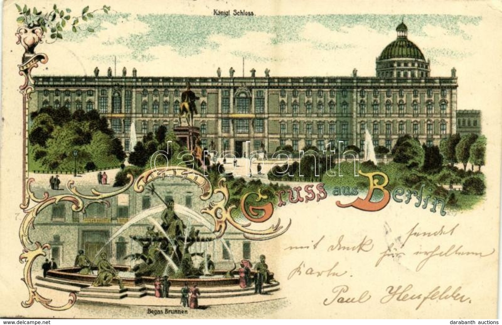 T2/T3 1898 Berlin, Königl. Schloss, Begas Brunnen / Castle, Fountain. Art Nouveau, Floral, Litho (EK) - Ohne Zuordnung