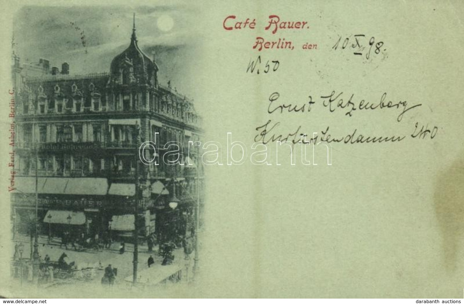 T2/T3 1898 Berlin, Café Bauer, Hotel. Verlag Ferd. Ashelm (fl) - Ohne Zuordnung