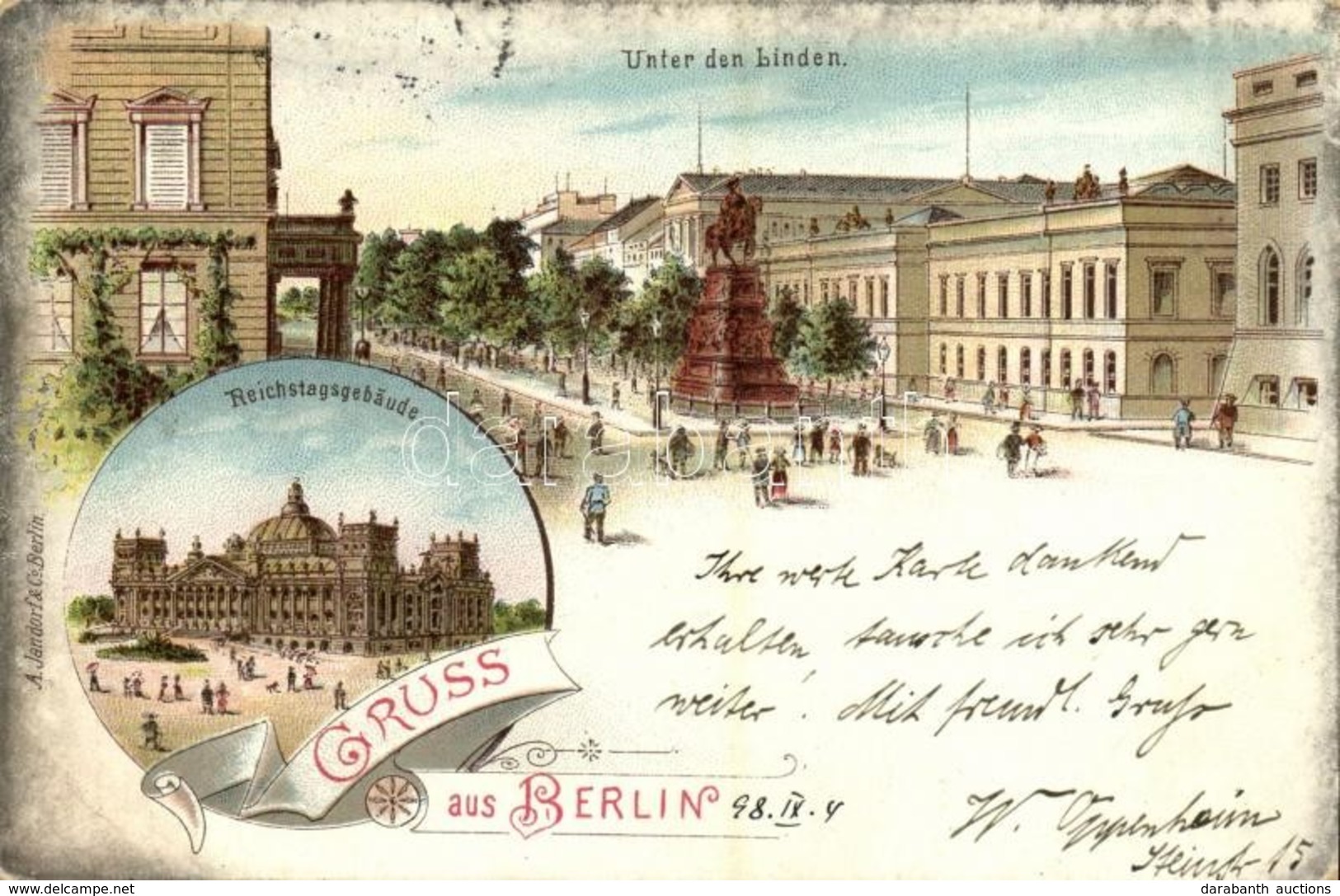 T2/T3 1898 Berlin, Unter Den Linden, Reichstagsgebäude. A. Jandorf & Co. Art Nouveau, Litho (EK) - Unclassified