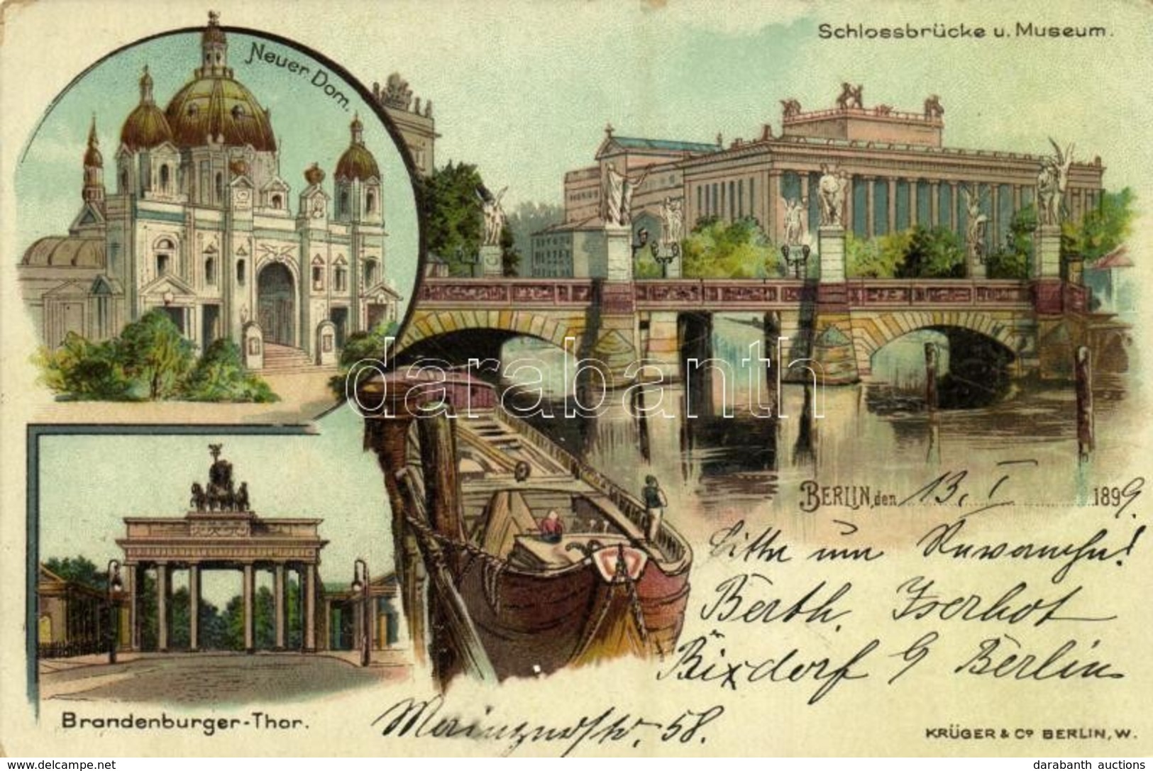 T2/T3 1899 Berlin, Neuer Dom, Schlossbrücke U. Museum, Brandenburger-Thor / Cathedral, Bridge, Museum, Gate. Krüger & Co - Unclassified
