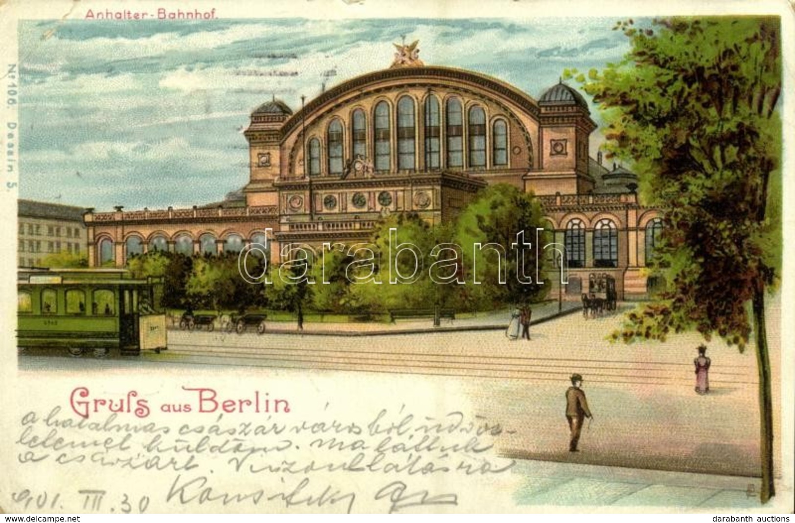 T2/T3 1901 Berlin, Anhalter-Bahnhof / Railway Station, Tram. No. 106. Art Nouveau, Litho (EK) - Ohne Zuordnung