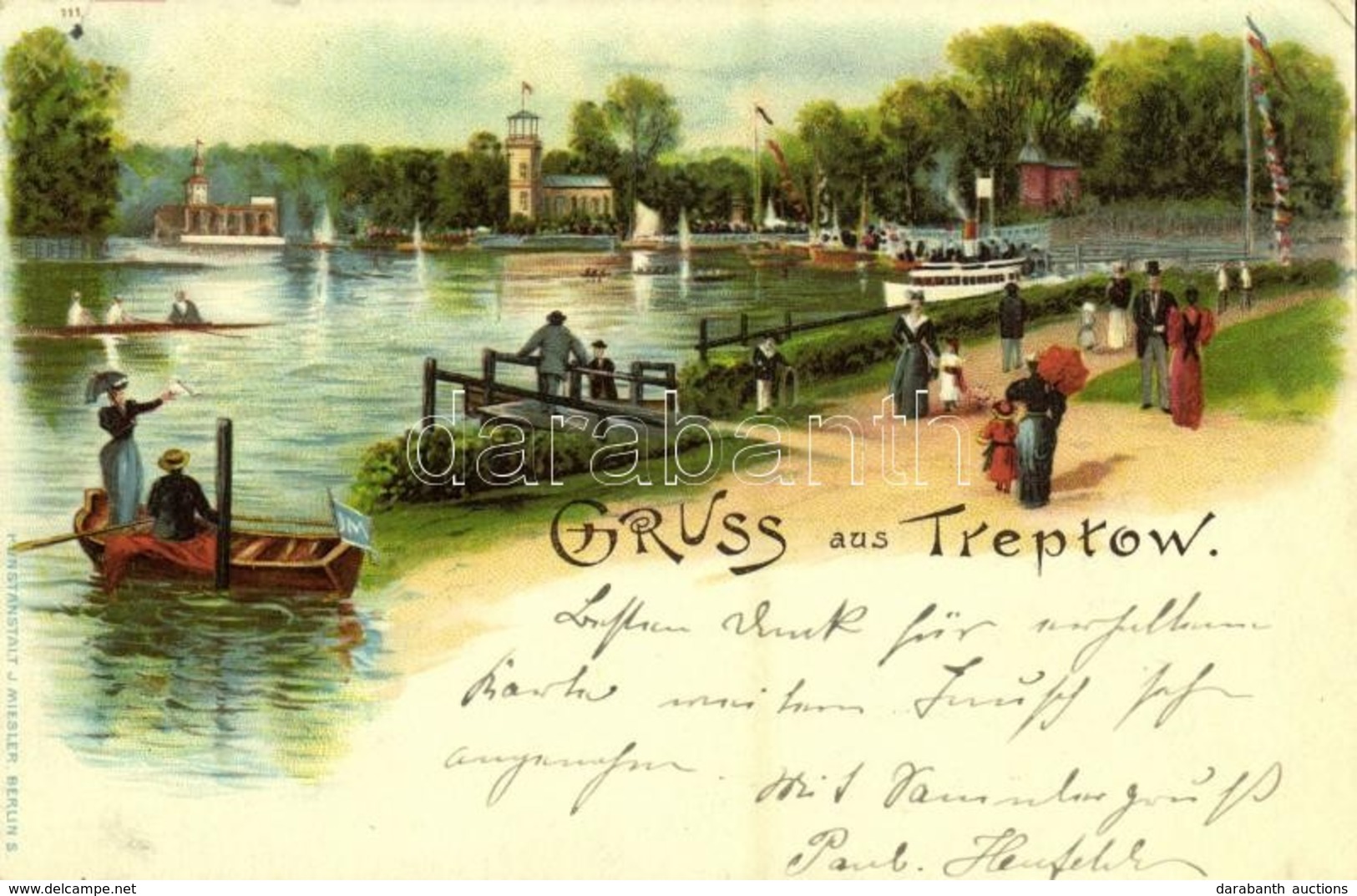 T2/T3 1899 Berlin, Treptow Paradies Garten / Park, Rowing Boats, Steamship. Kunstanstalt J. Miesler 111. Art Novueau, Li - Ohne Zuordnung