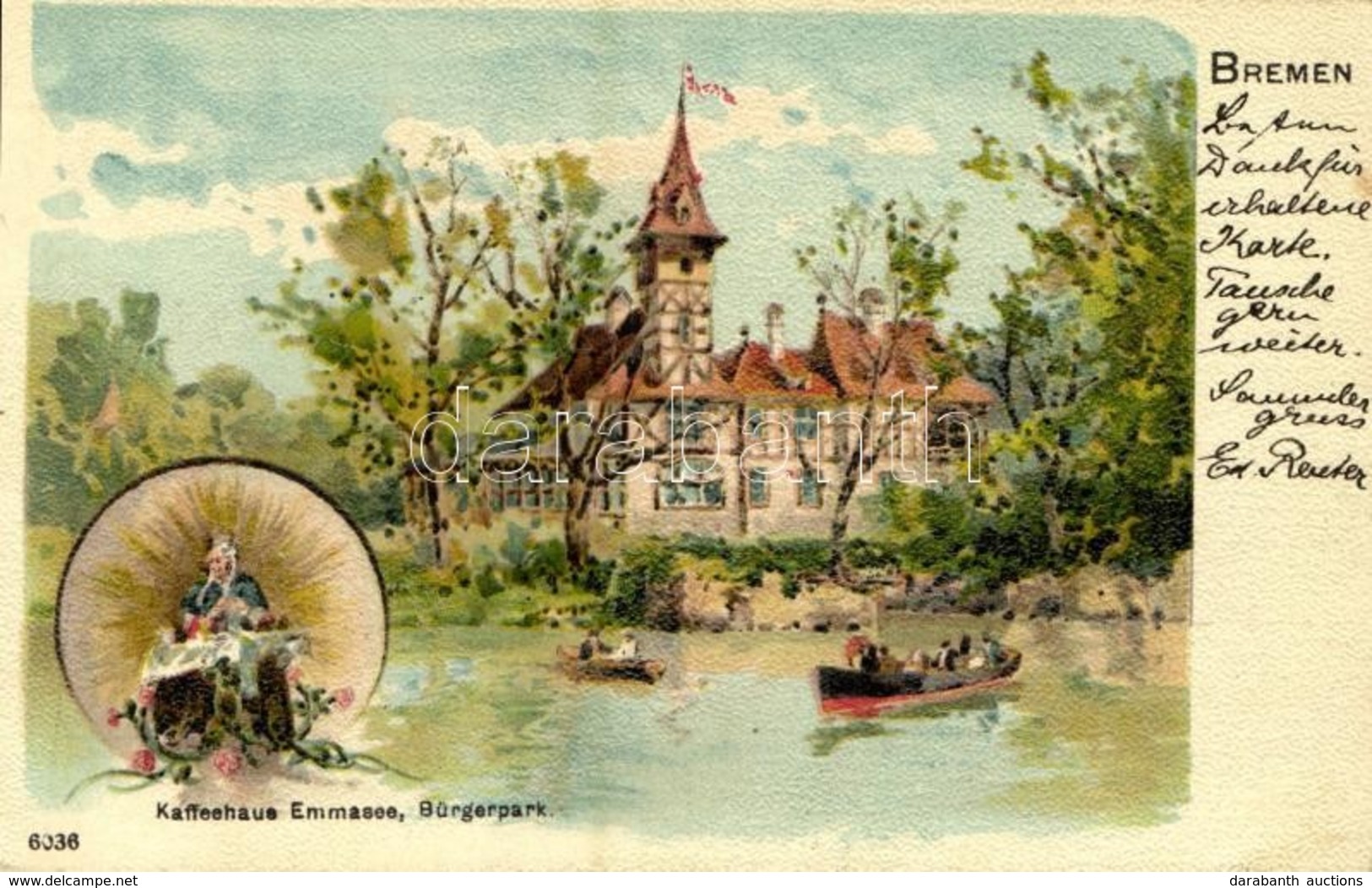 T2/T3 1899 Bremen, Kaffeehaus Emmasee, Bürgerpark / Café, Park, Rowing Boats. Litho (EK) - Ohne Zuordnung