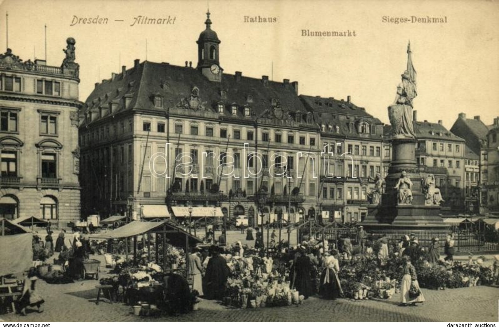 ** T2/T3 Dresden, Altmarkt, Rathaus, Blumenmarkt, Sieges Denkmal / Flower Denkmal, War Statue, Town Hall (EK) - Ohne Zuordnung