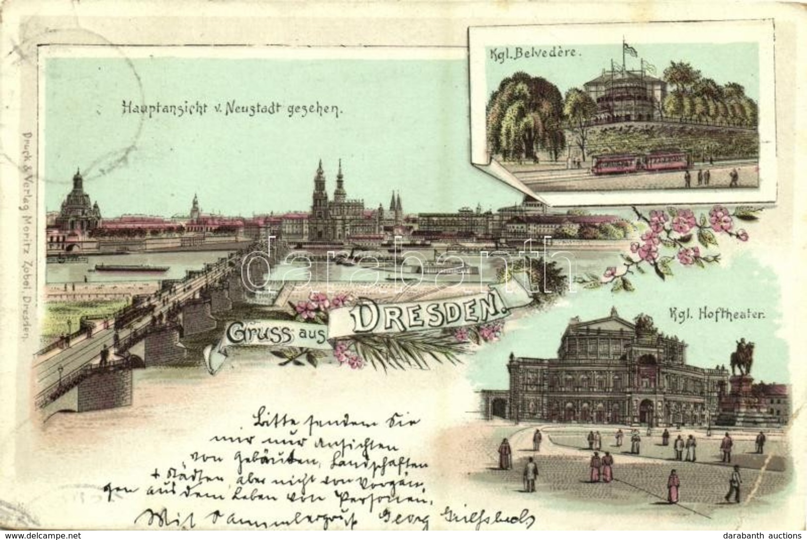 T3 1898 Dresden, Hauptansicht V. Neustadt Gesehen, Kgl. Belvedere, Kgl. Hoftheater / Bridge, Tram, Theatre. Druck & Verl - Unclassified