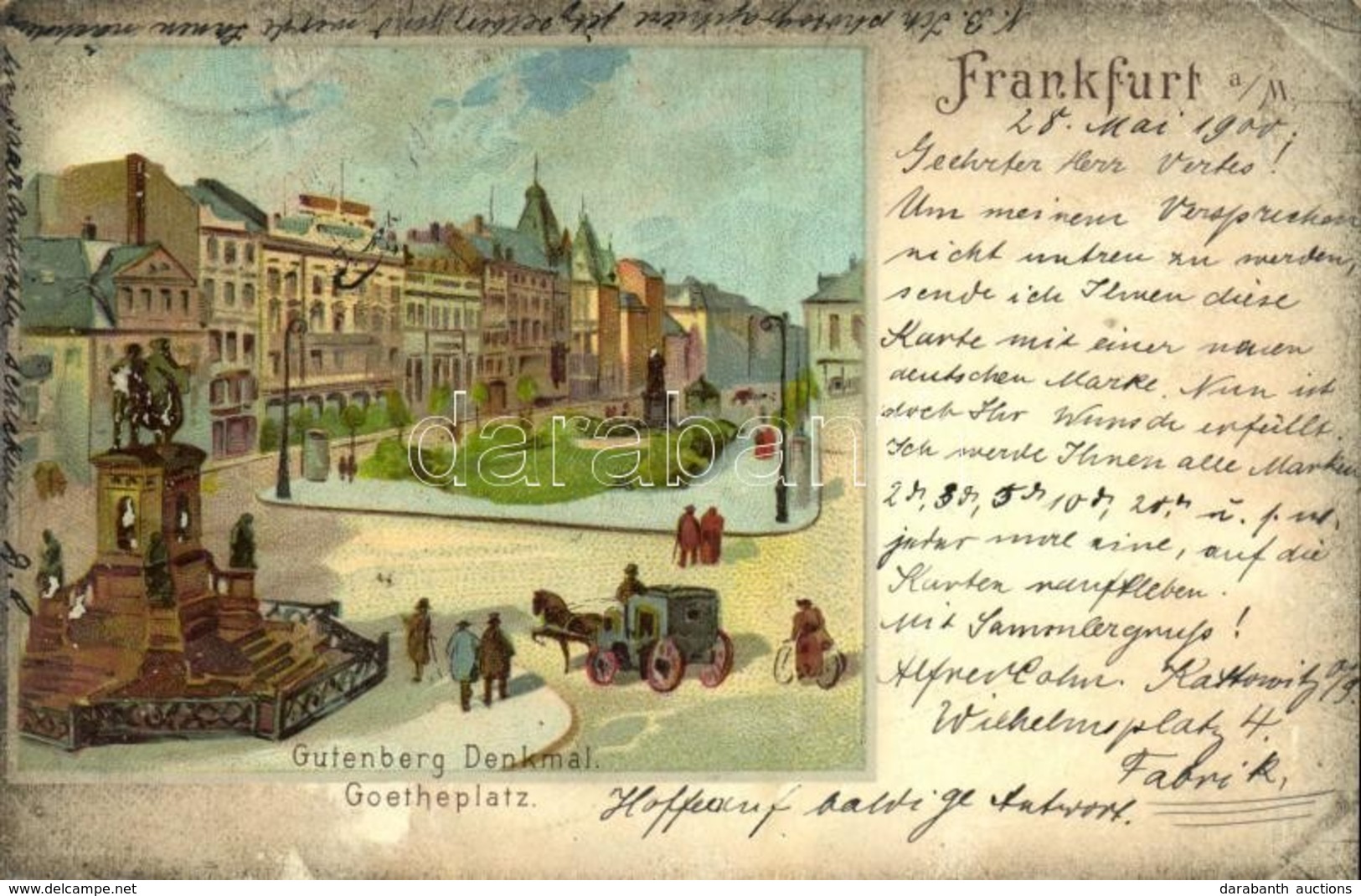 T2/T3 1900 Frankfurt Am Main, Gutenberg Denkmal, Goetheplatz / Monument, Litho - Unclassified