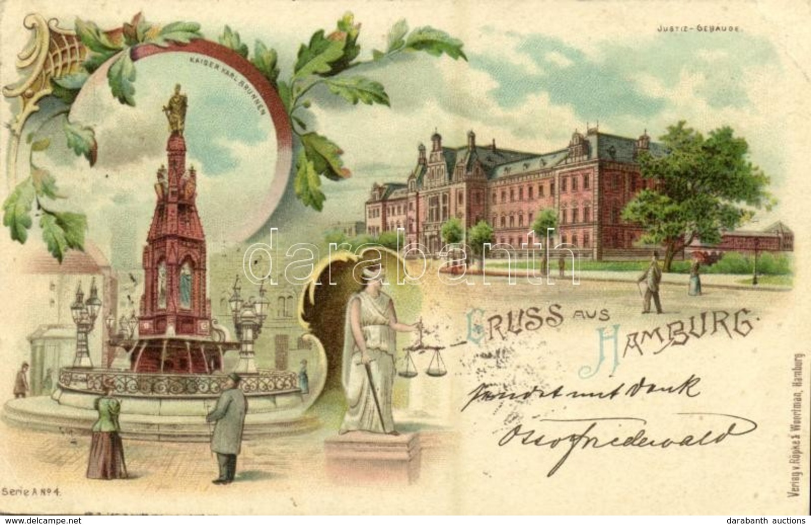 T2/T3 1898 Hamburg, Justiz-Gebäude, Kaiser Karl Brunnen / Justice Palace, Fountain. Verlag V. Röpke & Woortman Serie A N - Unclassified