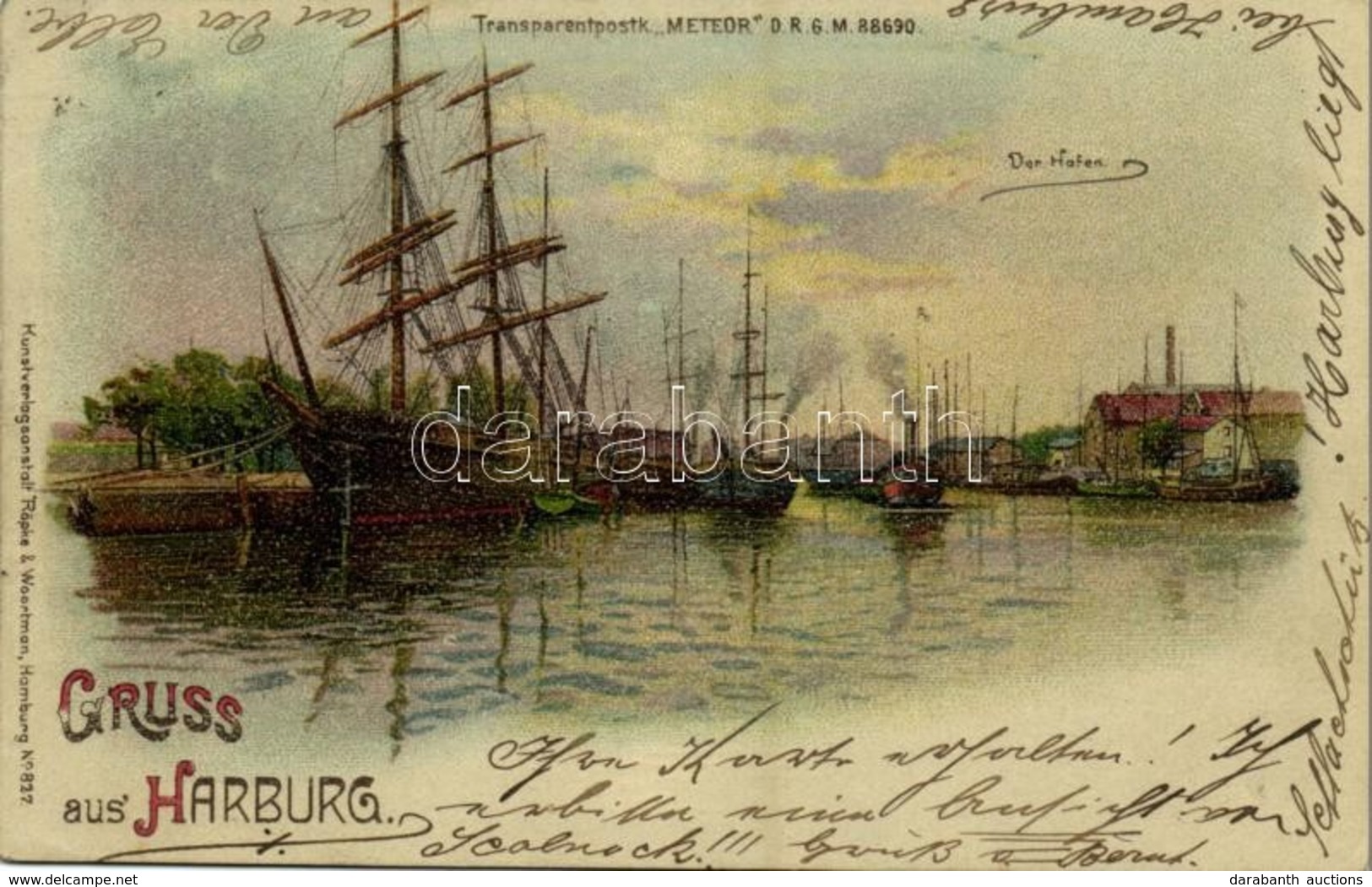 T2 1899 Hamburg, Der Hafen / Port, Harbor, Sailing Vessels. Kunsverlagsanstalt Röpke & Woortman Transparentpostk. 'Meteo - Unclassified