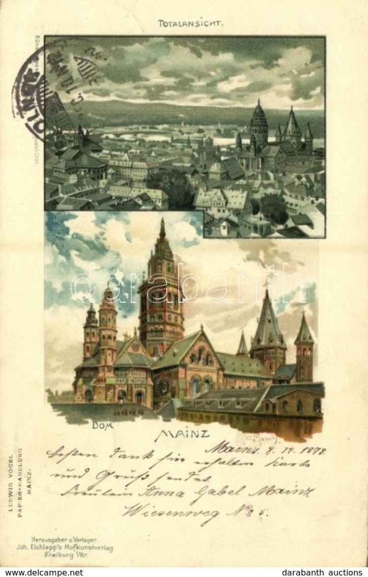 T2/T3 1898 Mainz, Totalansicht, Dom / General View, Cathedral. Joh. Elchlepp's Hofkunstverlag Litho S: C. Munch - Ohne Zuordnung