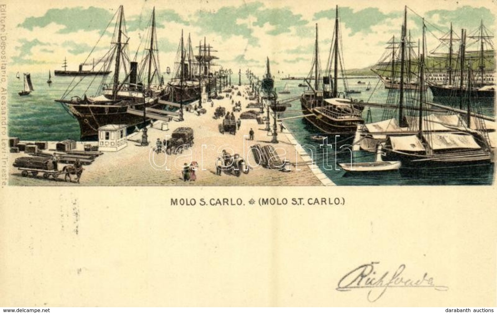 T2 1901 Trieste, Trieszt, Trst; Molo S. Carlo / Molo, Sailing Vessels. Editore Alessandro Levi Art Nouveau, Litho - Other & Unclassified