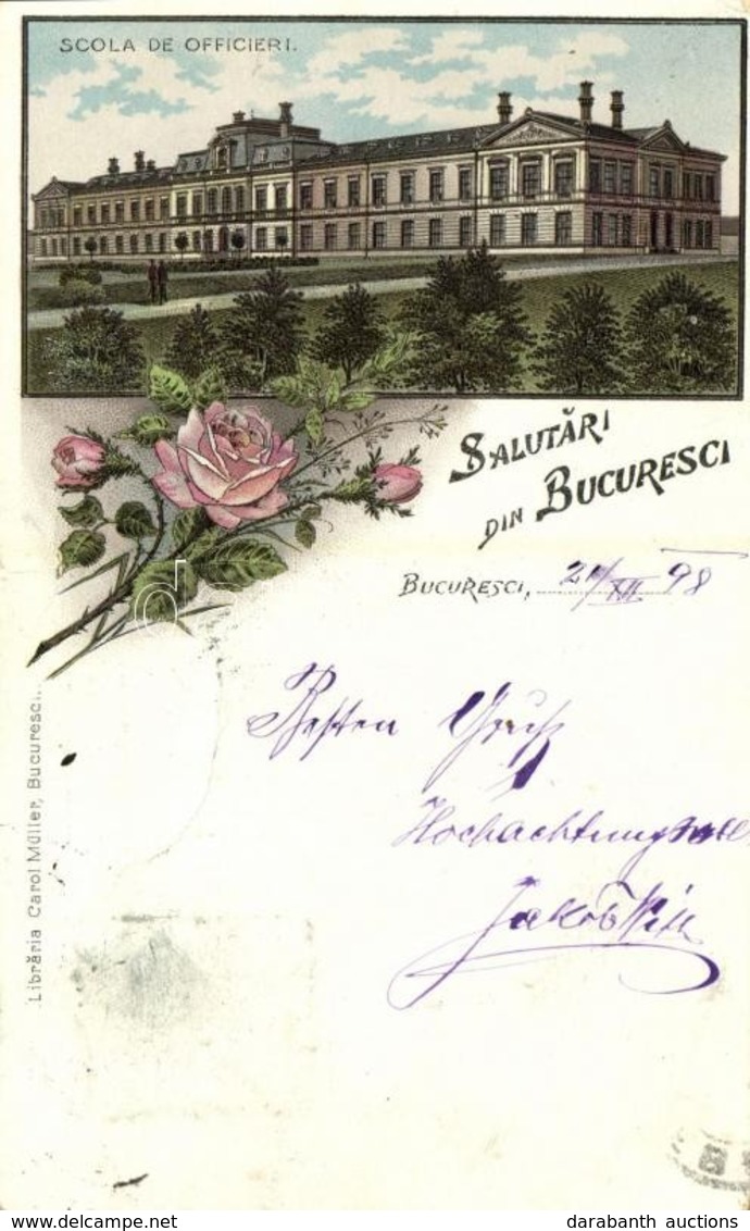 T2/T3 1898 Bucharest, Bukarest, Bucuresti; Scola De Officieri / Officers' School. Libraria Carol Müller Art Nouveau, Flo - Sonstige & Ohne Zuordnung