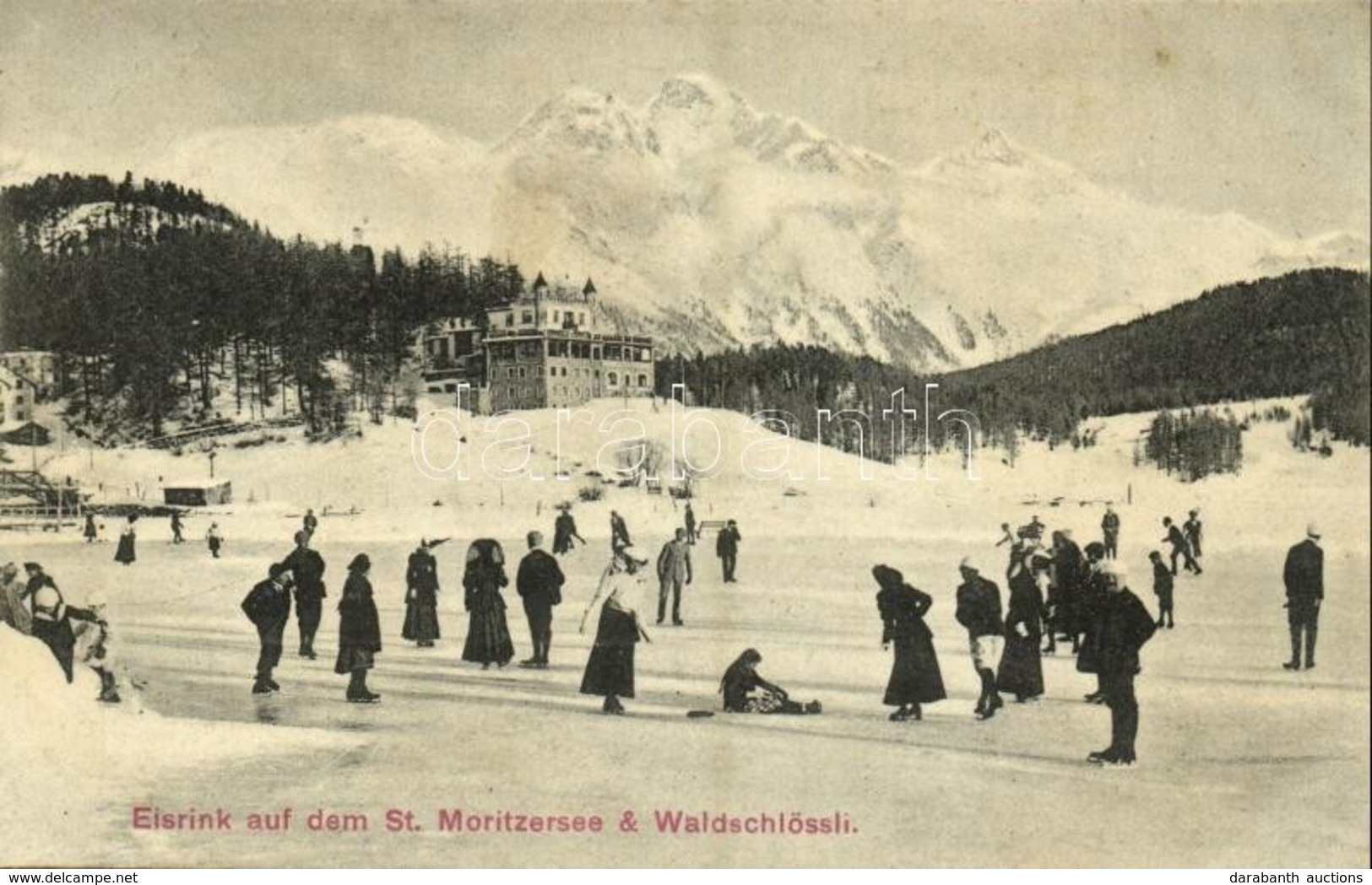 ** T1 St. Moritz, Eisrink Auf Dem St. Moritzersee & Waldschlössli / Lake, Rink, Ice Skaters, Hotel - Sonstige & Ohne Zuordnung