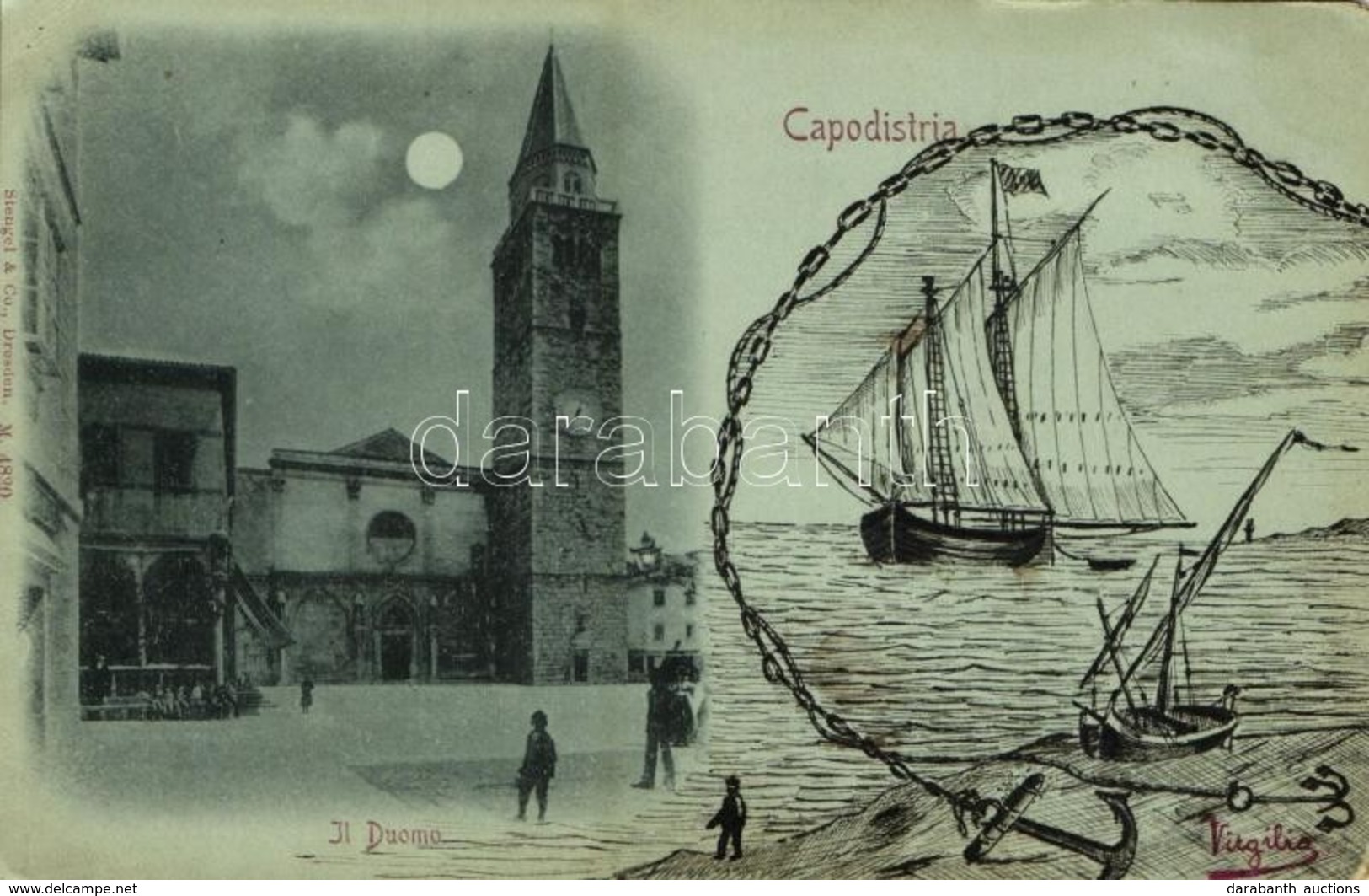 T3/T4 1898 Koper, Capodistria, Capo D'Istria; Il Duomo / Cathedral With Hand-drawn Sailing Vessel S: Virgilio (EM) - Sonstige & Ohne Zuordnung