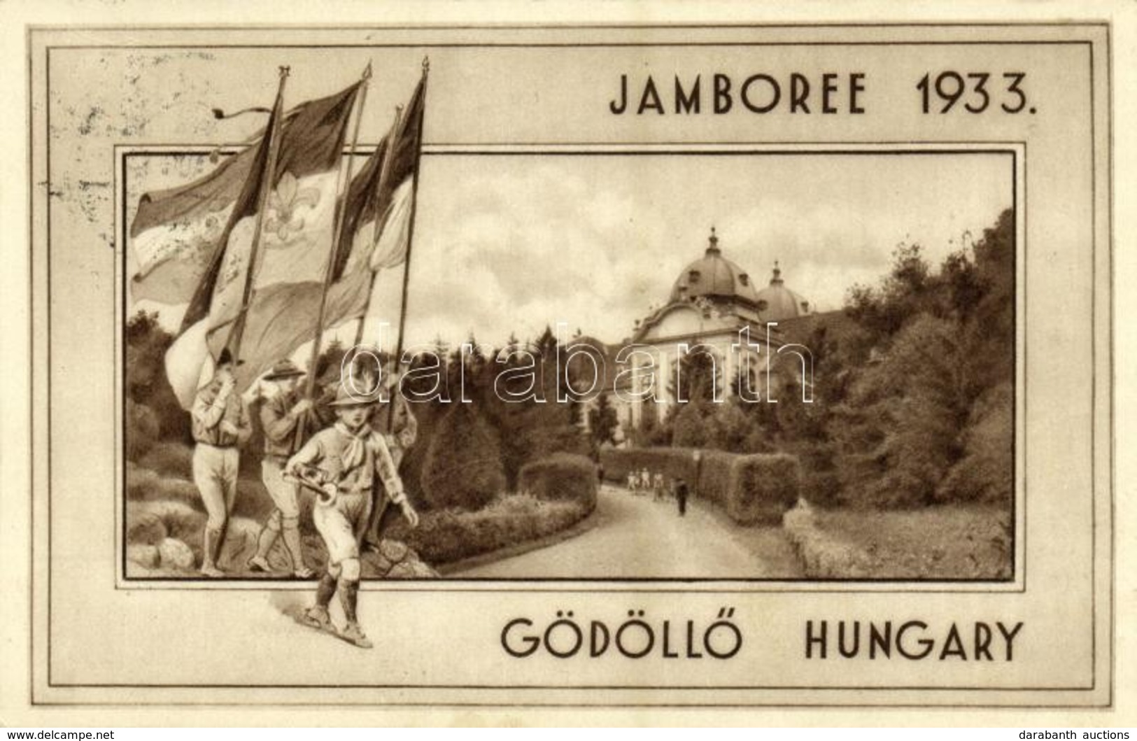 T2 1933 Gödöllő, Cserkész Jamboree / International Scouting Jamboree In Hungary, Boy Scouts With Flags + '1933 Gödöllő I - Unclassified