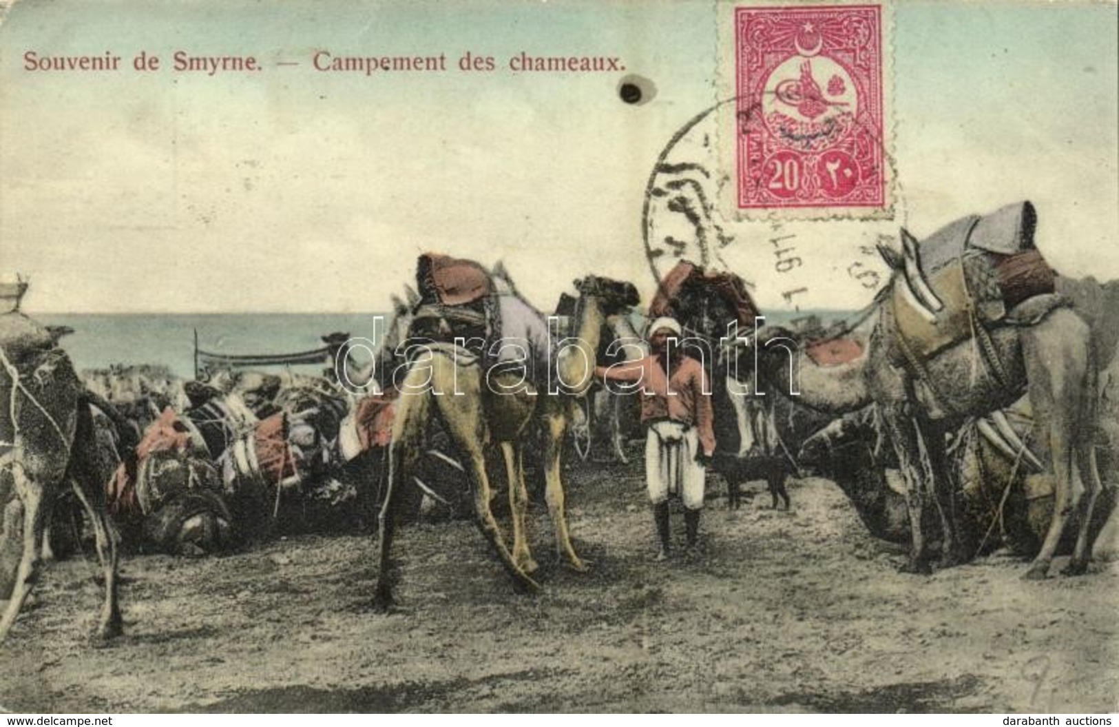 T2/T3 1911 Izmir, Smyrne; Campement Des Chameaux / Camel Caravan, Camp, Turkish Folklore. TCV Card (fl) - Sin Clasificación