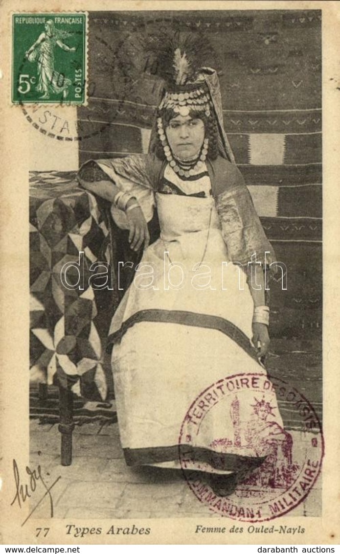 T2/T3 1911 Types Arabes, Femme Des Ouled-Nayls / Ouled Nail Woman, Algerian Folklore. TCV Card (small Tears) - Unclassified