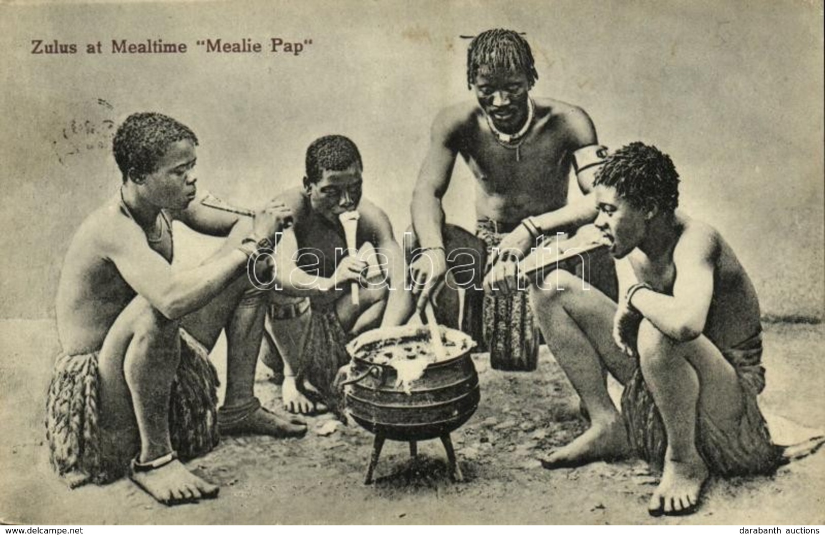 T2 1926 Zulus At Mealtime, 'Mealie Pap', South African Folklore - Unclassified