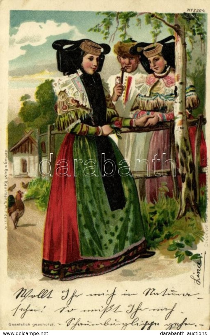 * T2 Traditional Costumes, German Folklore, Litho, Verlag V. Gust. Kaufmann, No. 2304. - Sin Clasificación