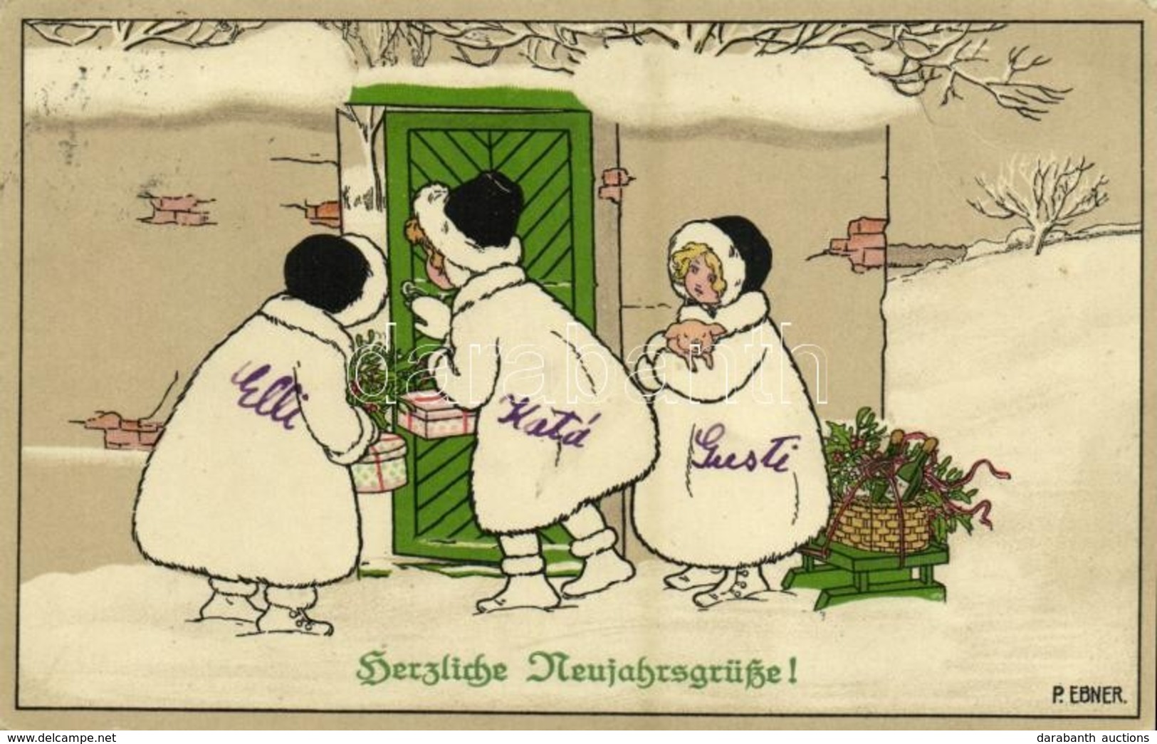 T4 Herzliche Neujahrsgrüße! / Children New Year's Art Postcard. M. Munk Vienne Nr. 550.  S: Pauli Ebner (pinhole) - Unclassified