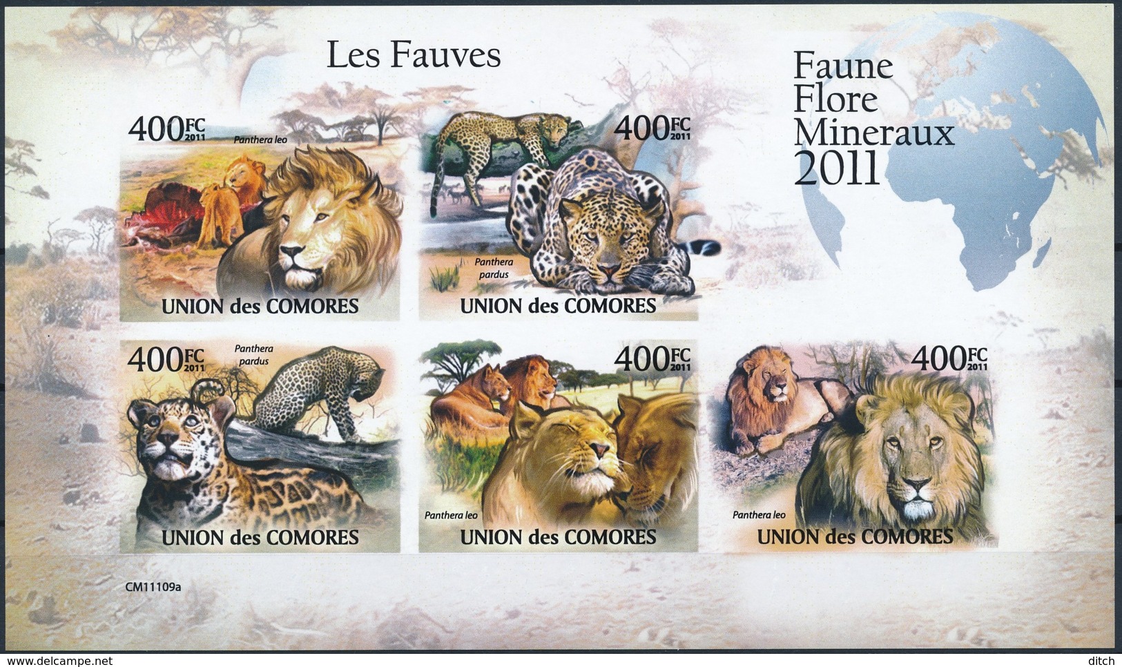 D - [38547]TB//ND/Imperf-c:19e-Comores 2011 - BL2165/2169, Les Fauves, Animaux & Faune, Lions, Léopard, Panthère. - Raubkatzen