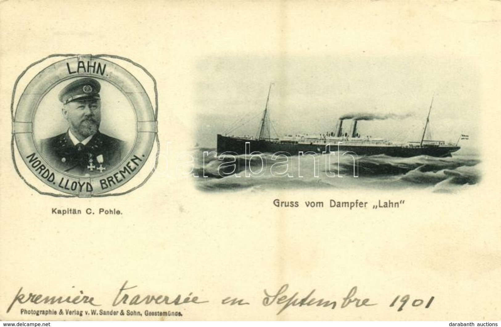 * T2 1901 Kapitan C. Pohle, Dampfer 'Lahn', Norddeutscher Lloyd Bremen / Captain, Steamship - Unclassified